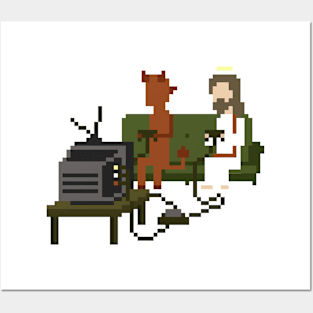 Jesus And Devil Playing Video Games Pixel Art Classic Posters and Art